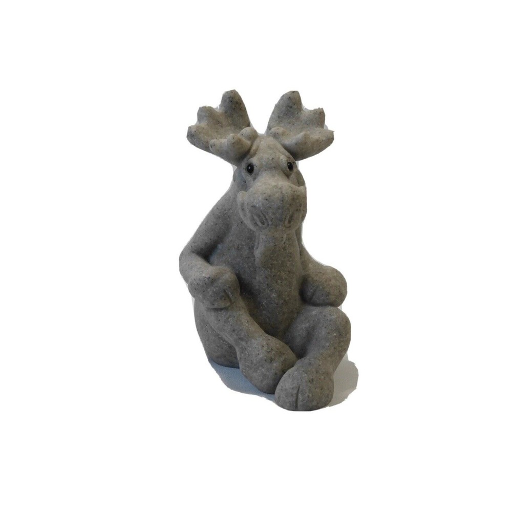Quarry Critters "Mimi" Moose Figurine Whimsical Sitting Gray Moose 3.5" Cute!